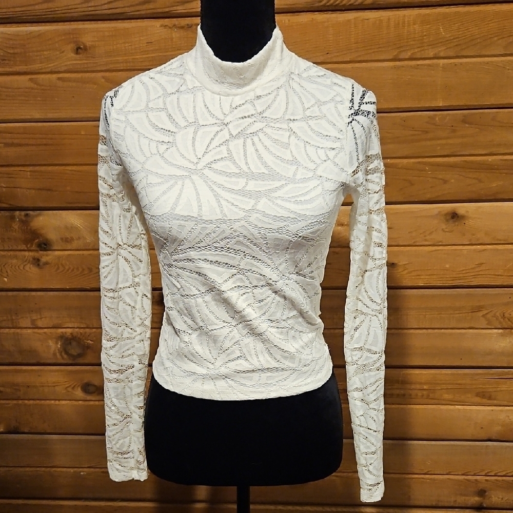 Lace Fitted Long Sleeve Top W Cowl Neck Small Charlotte Russe Y2K